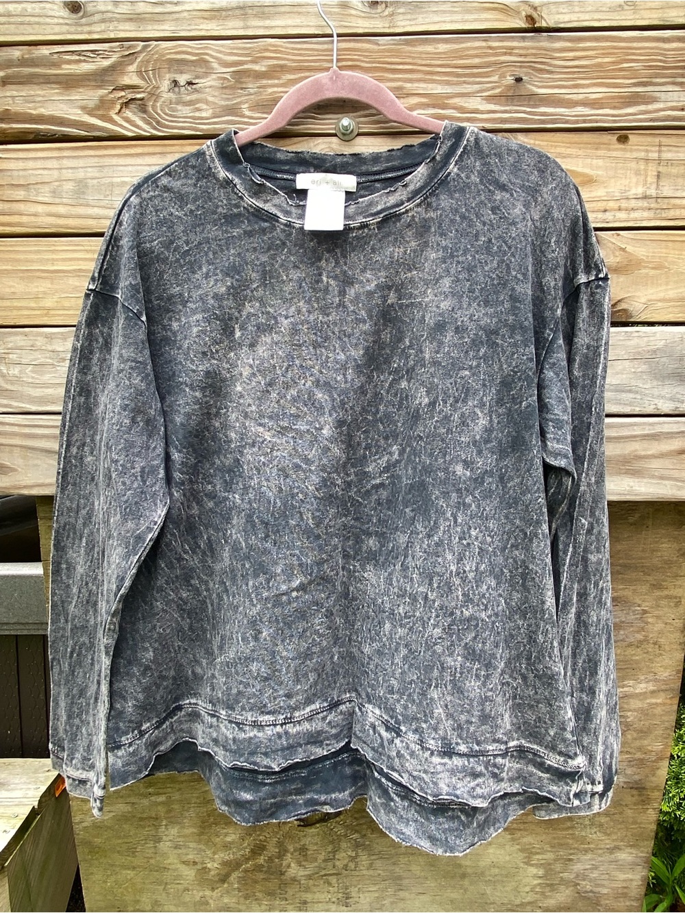 Eri & Ali 100% Cotton Black Mineral Wash Long sleeve Tshirt Size Large